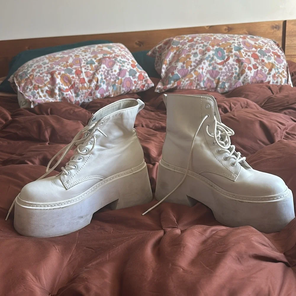 Naked Wolfe White Platform Lace-Up Boots
